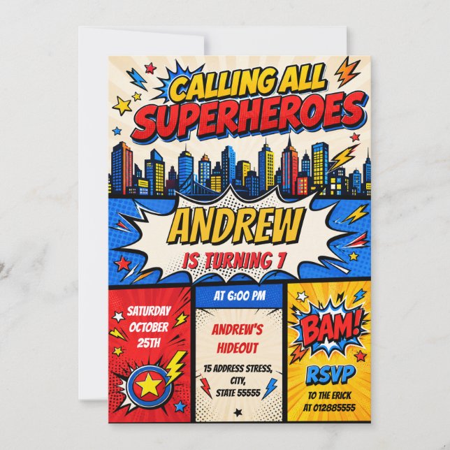Personalized Superhero Birthday Invitation (Front)