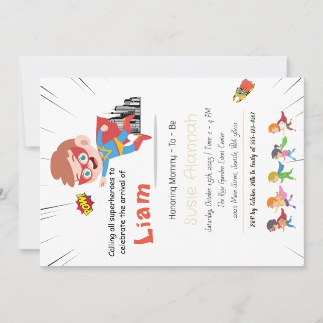 Personalized Superhero Boy Baby Shower Invitation (Front)