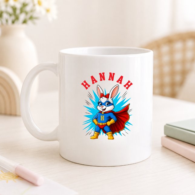 Personalized Superhero Bunny Girl Name & Initial Coffee Mug (Personalized Superhero Bunny Girl Name & Initial Coffee Mug)