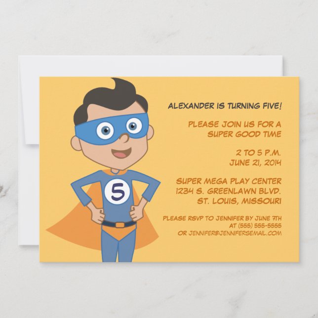 Personalized Superhero Kids Birthday Party Invites (Front)