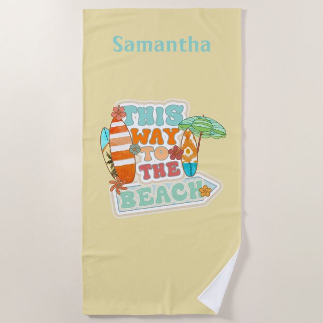Personalized Surfboard Umbrella Summer Beach Towel (Front)