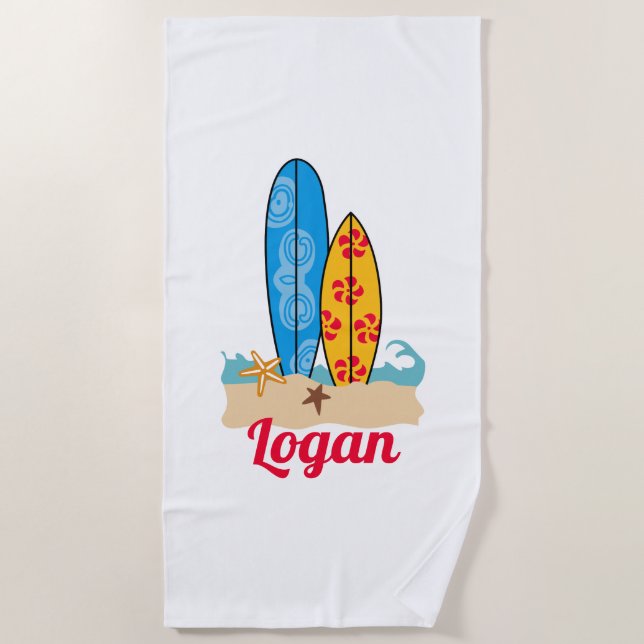 Personalized Surfboards Beach Towel (Front)