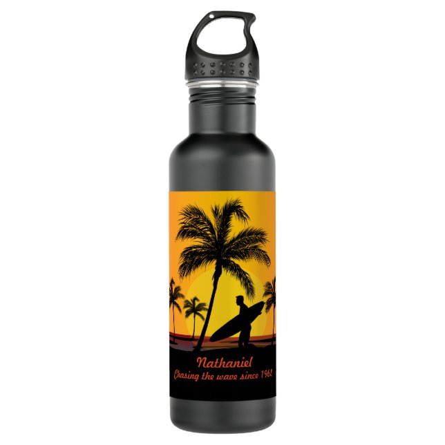 Personalized Surfer surfing chasing the wave 710 Ml Water Bottle (Front)