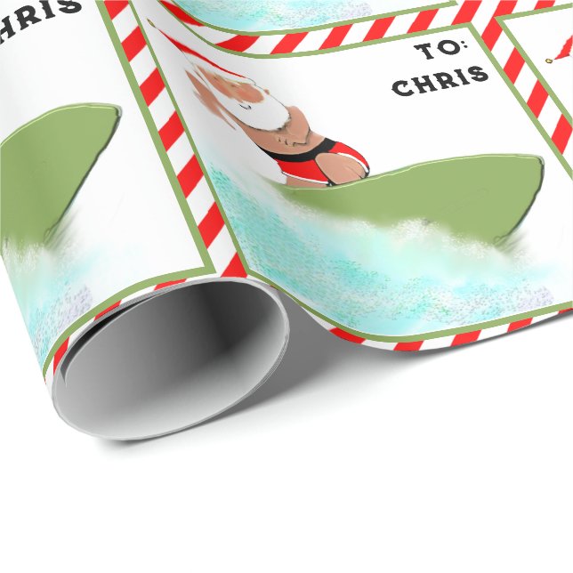 Personalized Surfing Christmas Gift Wrapping Paper (Roll Corner)