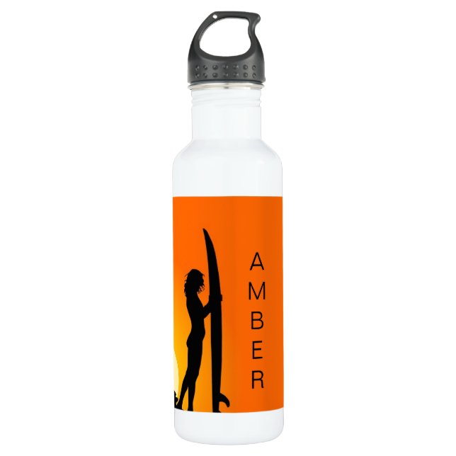 Personalized Surfing Lady Water bottle (Front)