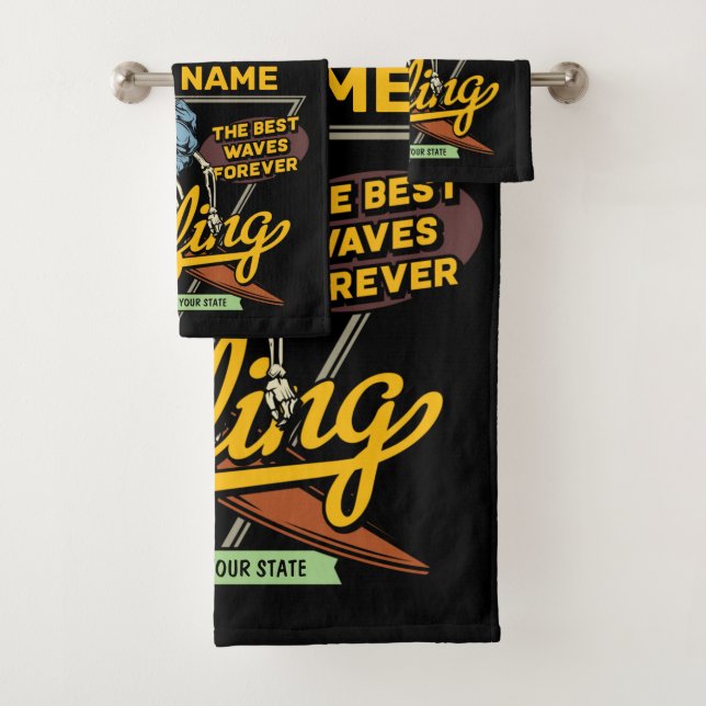 Personalized Surfing Skeleton Ride Waves Surfer  Bath Towel Set (Insitu)