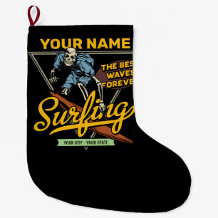 Personalized Surfing Skeleton Ride Waves Surfer  Large Christmas Stocking