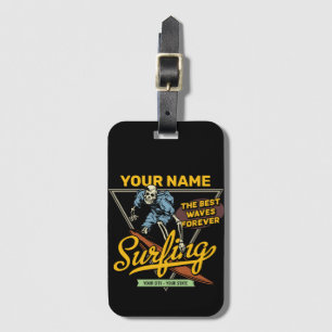 Personalized Surfing Skeleton Ride Waves Surfer  Luggage Tag
