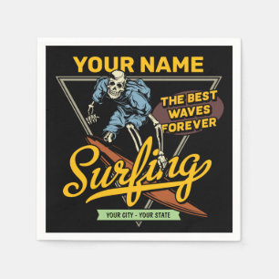 Personalized Surfing Skeleton Ride Waves Surfer  Napkin