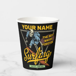 Personalized Surfing Skeleton Ride Waves Surfer  Paper Cups