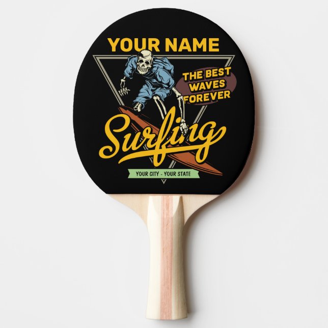Personalized Surfing Skeleton Ride Waves Surfer Ping Pong Paddle (Front)