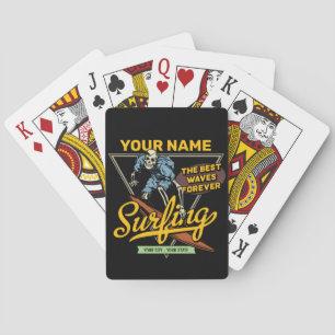 Personalized Surfing Skeleton Ride Waves Surfer Playing Cards