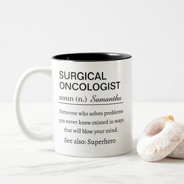 Personalized Surgical Oncologist Definition Two-Tone Coffee Mug (With Donut)