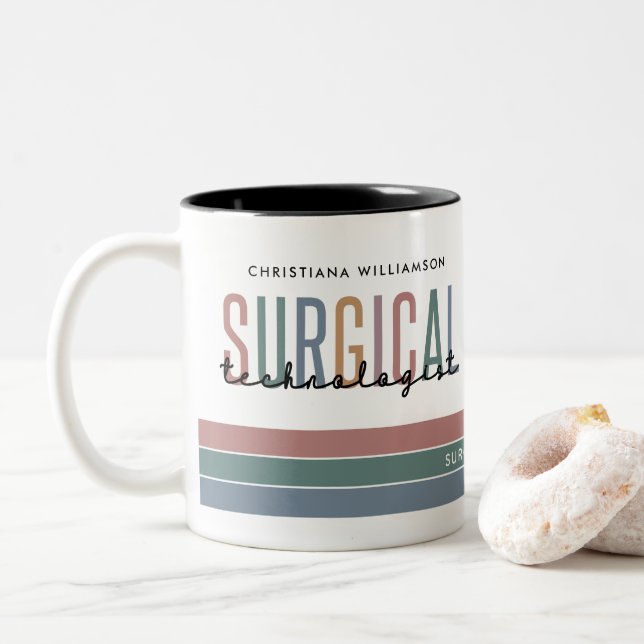 Personalized Surgical Technologist Week OR Tech Two-Tone Coffee Mug (With Donut)