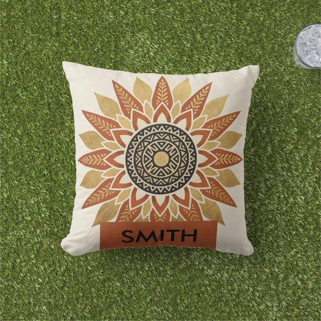 Personalized Surname & Initial Afrohemian Pillow (Grass)