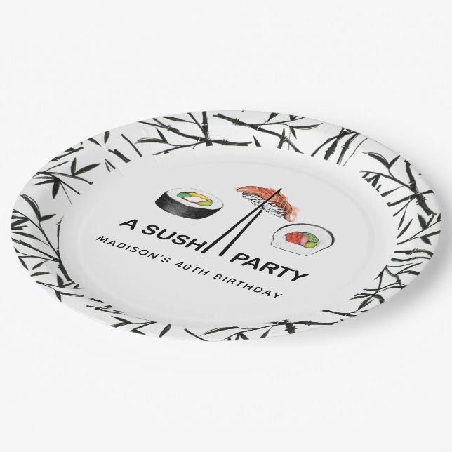 Personalized Sushi Birthday Modern Simple Paper Plate (Angled)