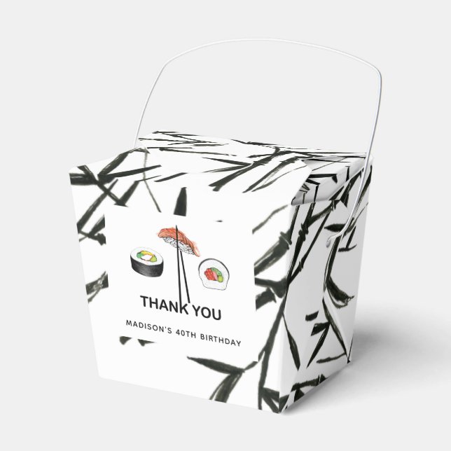 Personalized Sushi Birthday Simple Black White Favor Box (Front Side)