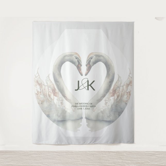 Personalized Swan Wedding Backdrop Tapestry (Front)