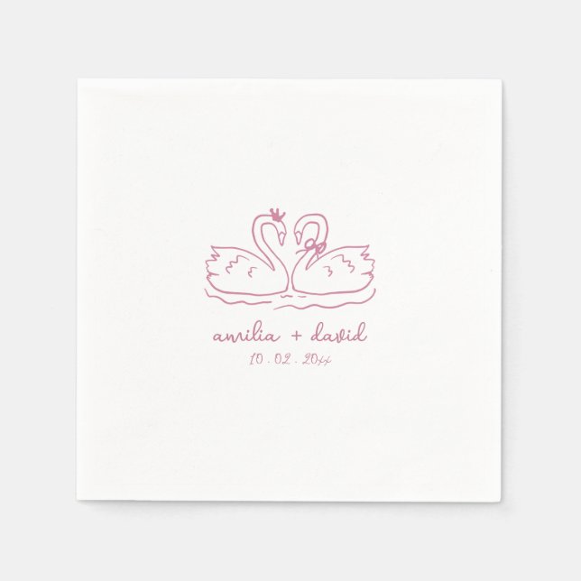 Personalized swan wedding cocktail  napkin (Front)