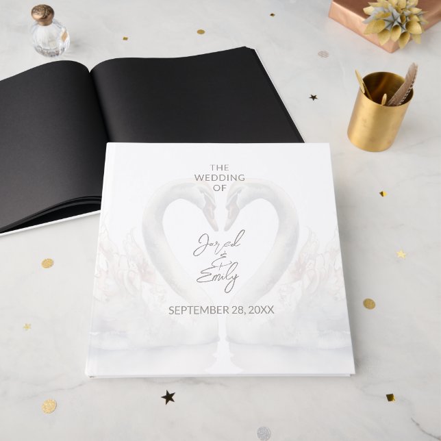 Personalized Swan Wedding Guest Book (Front Open)