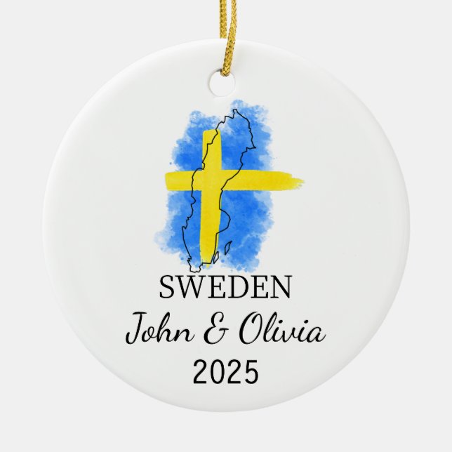 Personalized Sweden Ornament, Sweden Flag Gift Ceramic Ornament (Front)