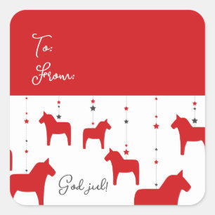 Personalized Swedish Christmas Dala Horse Square Sticker