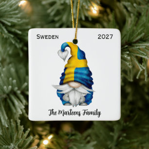 Personalized Swedish Gnome Photo Ceramic Ornament