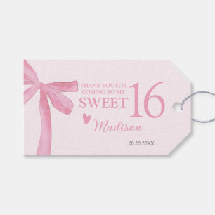 Personalized Sweet 16 Birthday Coquette Pink Bow  Gift Tags