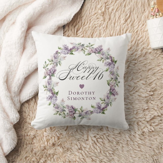 Personalized Sweet 16 Birthday Gift Purple Lilac Throw Pillow (Blanket)