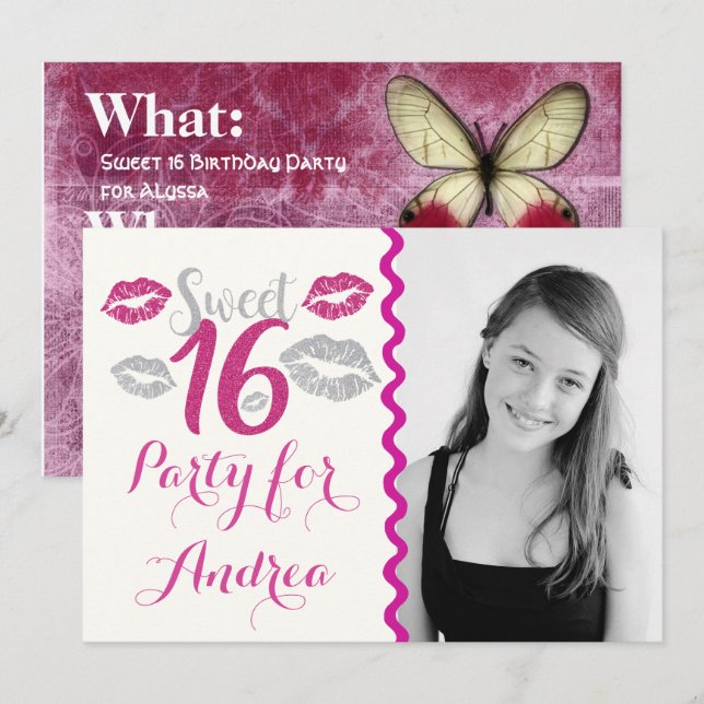 Personalized Sweet 16 Birthday Party Invitations (Front/Back)