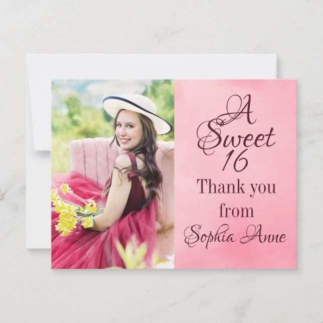 Personalized Sweet 16 Birthday Photo Thank You (Front)