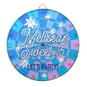 Personalized Sweet 16 Birthday Stars and Blue Pink Dartboard