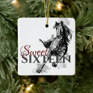 Personalized Sweet 16 Galloping Horse Christmas Ceramic Ornament