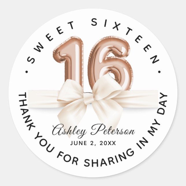 Personalized Sweet 16 Luxury Balloon Classic Round Sticker (Front)