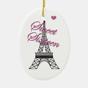 Personalized Sweet 16  Paris Eiffel Tower Ornament