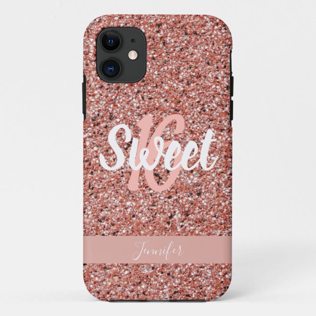 Personalized Sweet 16 Pink Rose Gold Glitter Case-Mate iPhone Case (Back)