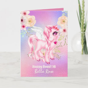 Personalized Sweet 16 Pretty Unicorn Birthday Card