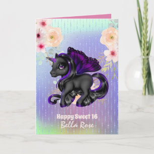Personalized Sweet 16 Pretty Unicorn Birthday Card