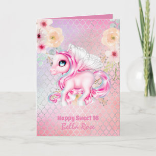Personalized Sweet 16 Pretty Unicorn Birthday Card