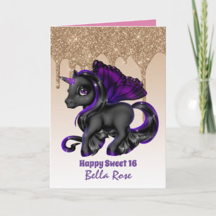 Personalized Sweet 16 Pretty Unicorn Birthday Card