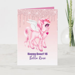 Personalized Sweet 16 Pretty Unicorn Birthday Card