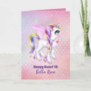 Personalized Sweet 16 Pretty Unicorn Birthday Card
