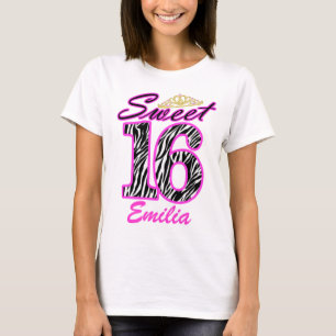 Personalized Sweet 16 Tiara and zebra print T-Shirt