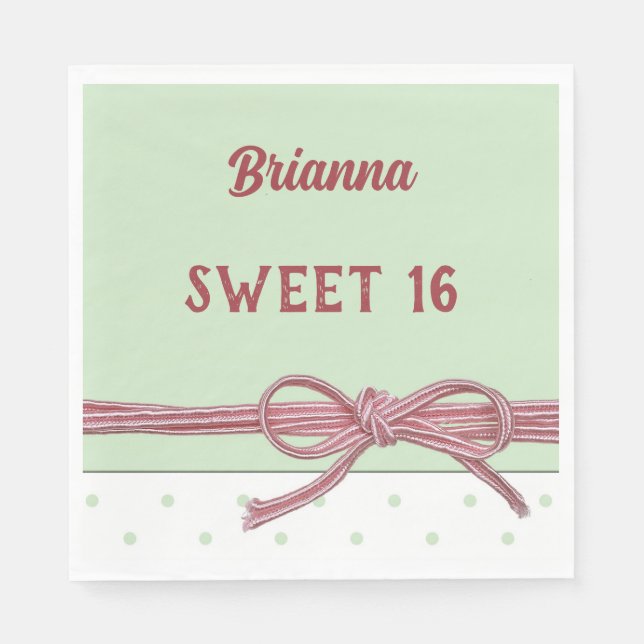 Personalized Sweet 16 Tied with a Bow Polka Dot   Napkin (Front)