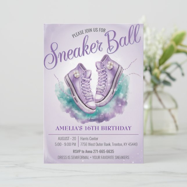 Personalized Sweet 16th Birthday Sneaker Ball Invitation (Standing Front)