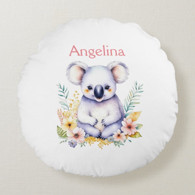 Personalized Sweet Baby Girl Koala Bear   Round Pillow (Front)
