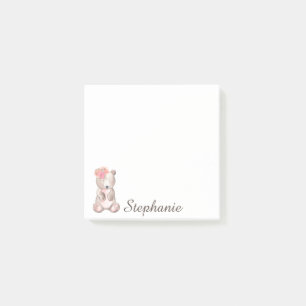 Personalized Sweet Bear With Flowers Watercolor Post-it Notes