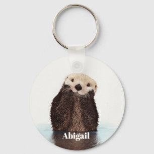 personalized Sweet Brown sea Otter Drawing Keychain