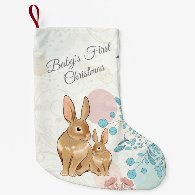 Personalized Sweet Bunnies Baby's 1st Christmas Small Christmas Stocking (Front)
