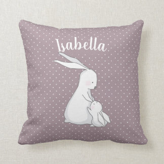 Personalized | Sweet Bunny Love Pink Polka Dot Throw Pillow